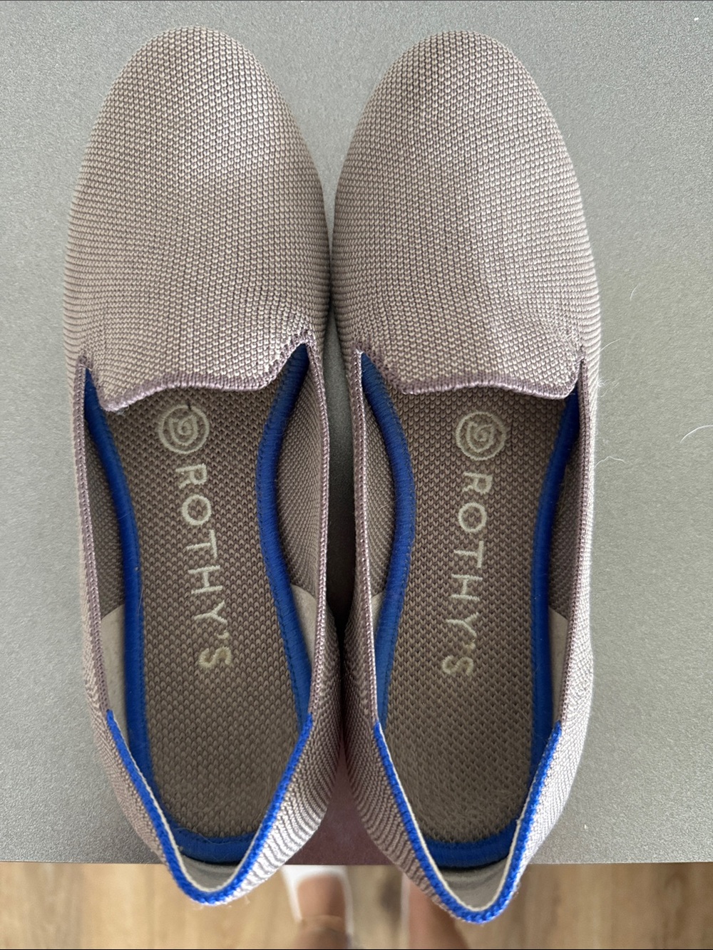 Rothy's Slip-On Flats in Mauve with Blue Trim
